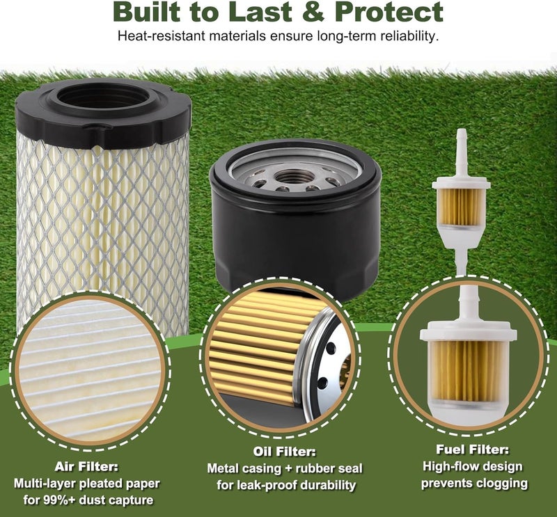 joytrace 796031 594201 590825 Air Filter, Oil Filter, Fuel Filter, Spark Plug & Tune-Up Kit for Briggs & Stratton, John Deere, Husqvarna, Craftsman, Compatible with D100, D110, D125, D130, YTH24V48, YTA22V46 - Image 4